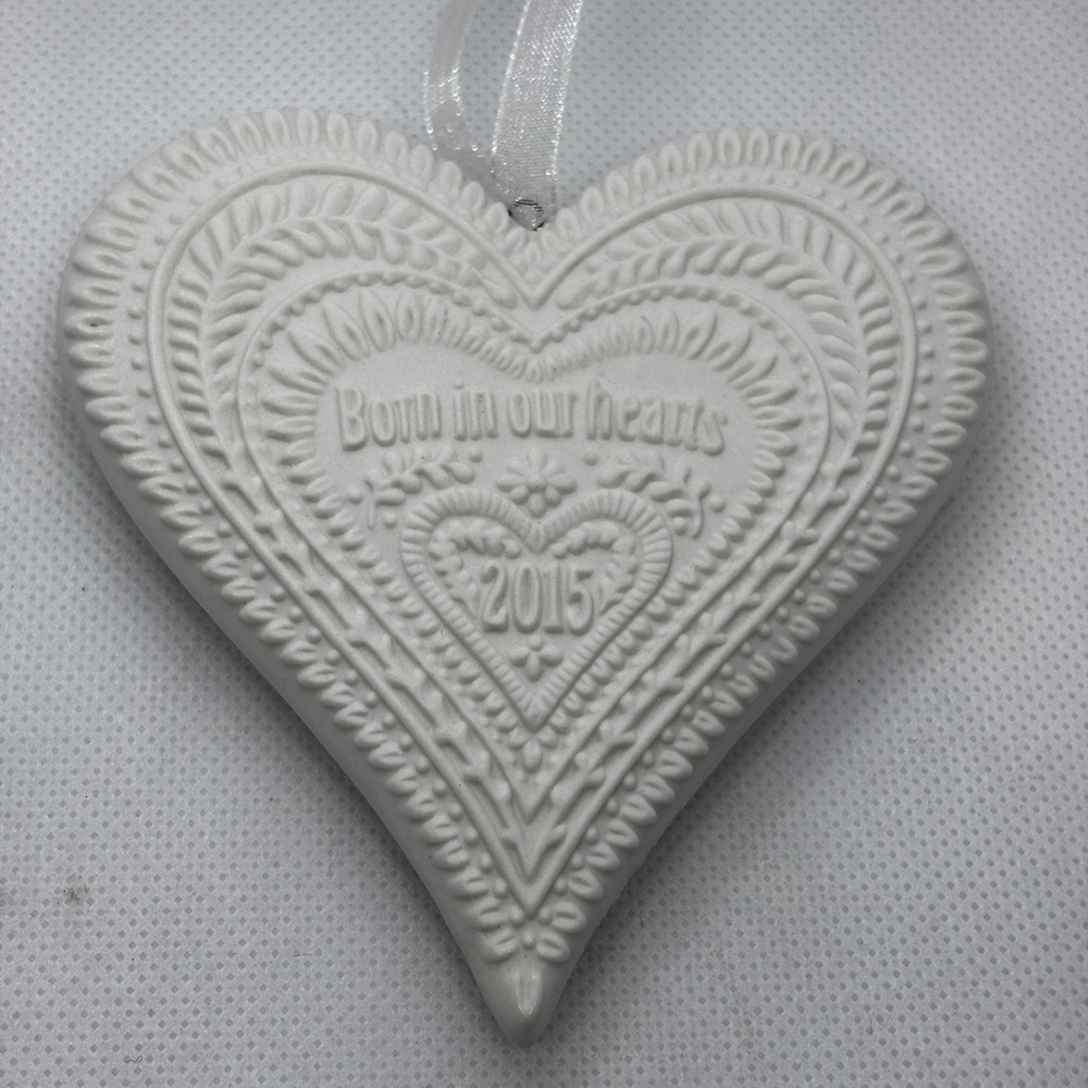 Hallmark Ornament Adoption Born in our hearts 2015 White Porcelain Heart  New